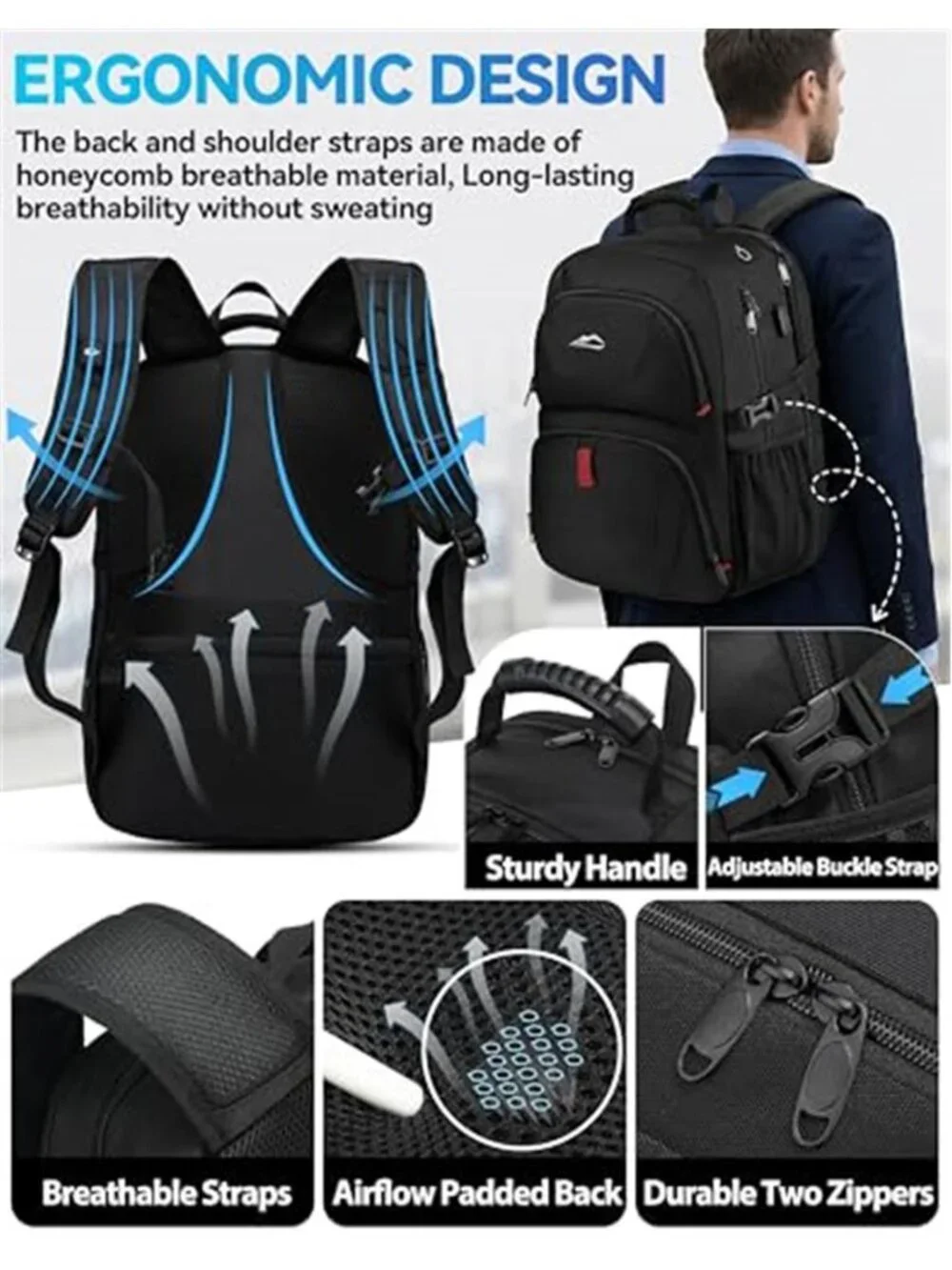 Extra Large 17 Inch Laptop Backpack TSA Travel USB Charging Anti Theft 50L